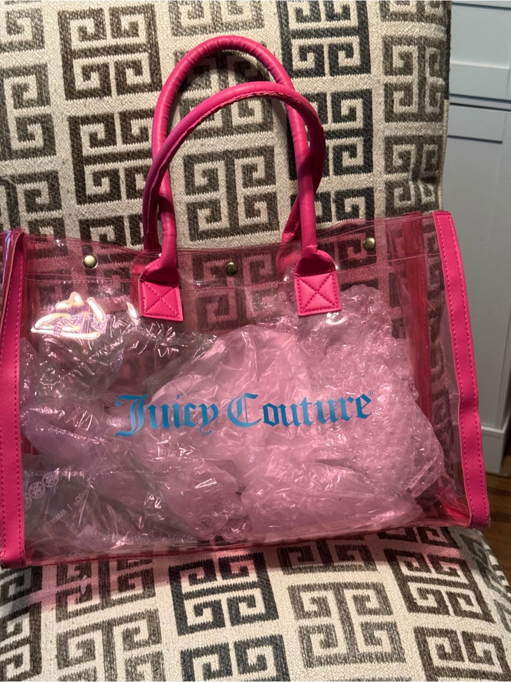 Juicy Couture Clear Pink Tote Bag with Hot Pink Trim